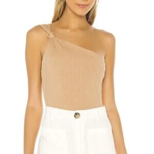 Privacy Please Womens One Shoulder Ribbed Bodysuit  Nude Med Tan Minimal